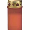 Bougie Cimetiere Rouge Avec Couvercle Dore, 12 Cm