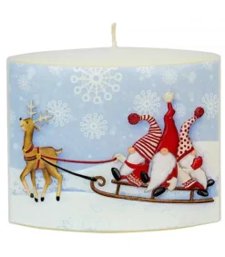 Bougie De Noël Longue Avec Des Pères Noël Sur Un Traineau