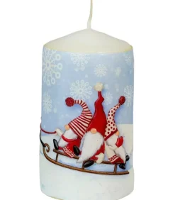 Bougie De Noël Ronde Avec Des Pères Noël Sur Un Traineau