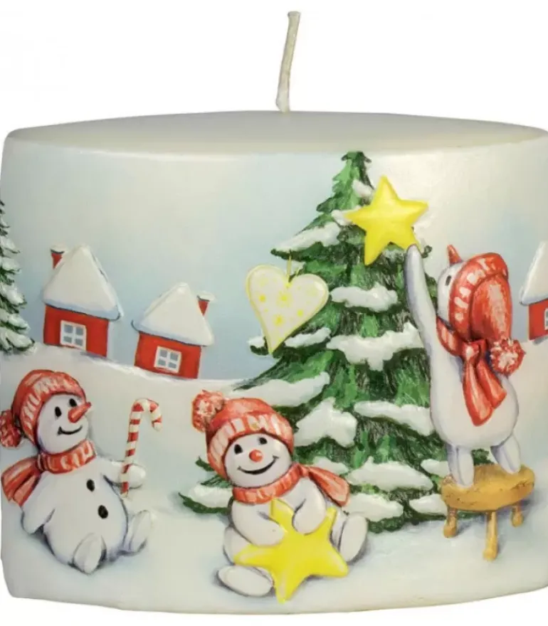 Bougie De Noël Vintage Scene Bonhommes De Neige Et Sapin