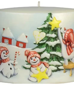 Bougie De Noël Vintage Scene Bonhommes De Neige Et Sapin