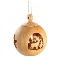 Boule De Noël En Bois, Motif Cerf, 6 Cm