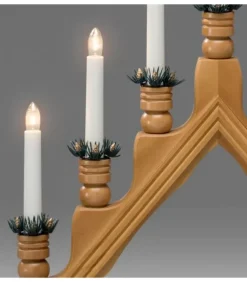 Chandelier 7 Bougies Electriques En Bois De Chene