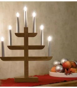 Chandelier 7 Branches En Bois De Chene Huile, 46 Cm