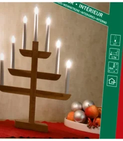 Chandelier 7 Branches En Bois De Chene Huile, 46 Cm