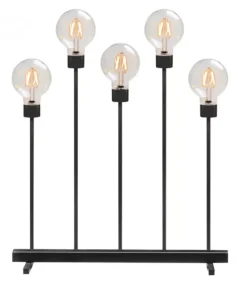 Chandelier Led 5 Ampoules Rondes Ambrees En Metal Noir, 54 Cm