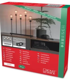 Chandelier Led 5 Ampoules Rondes Ambrees En Metal Noir, 54 Cm