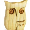 Chouette En Bois Poli Avec Enfant, 9 Cm
