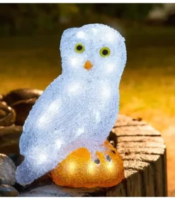 Chouette Lumineuse Led En Acrylique, 27 Cm