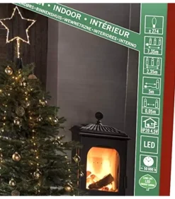 Cime Sapin De Noël, Voile Guirlande Avec Etoile Doree, 274 Diodes Led