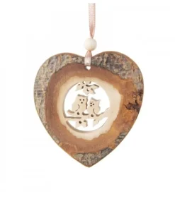 Coeur En Bois A Suspendre Motif Cisele Hiboux, 7 Cm