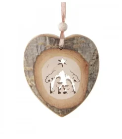 Coeur En Bois A Suspendre Motif Cisele Crèche, 7 Cm
