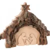 Crèche De Noël 13 Cm, Taillee Dans Une Ecorce De Bois, Motif Etable