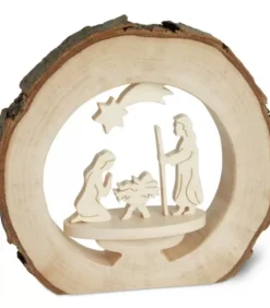 Crèche De Noël Dans Anneau D'Ecorce De Bois, 10 Cm