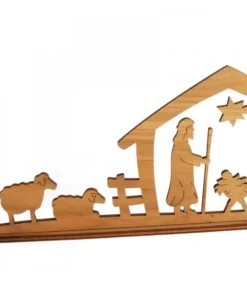 Crèche De Noël Diorama En Bois D'Olivier, 8 Cm