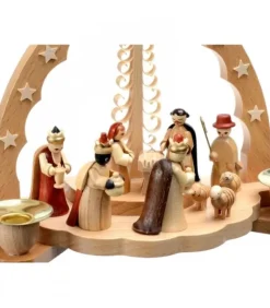 Crèche De Noël En Bois Avec Bougeoir 18 Cm