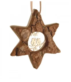 Etoile En Bois, Motif Cisele Hiboux, 7 Cm