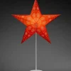 Etoile Lumineuse Electrique 5 Branches En Papier, Rouge, Sur Pied Blanc, 46 Cm