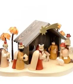 Grande Crèche De Noël En Bois Avec Personnages