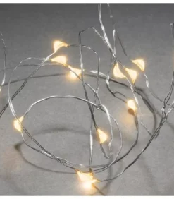 Guirlande Led A Pile, 20 Diodes Ambrees, Fil Argente