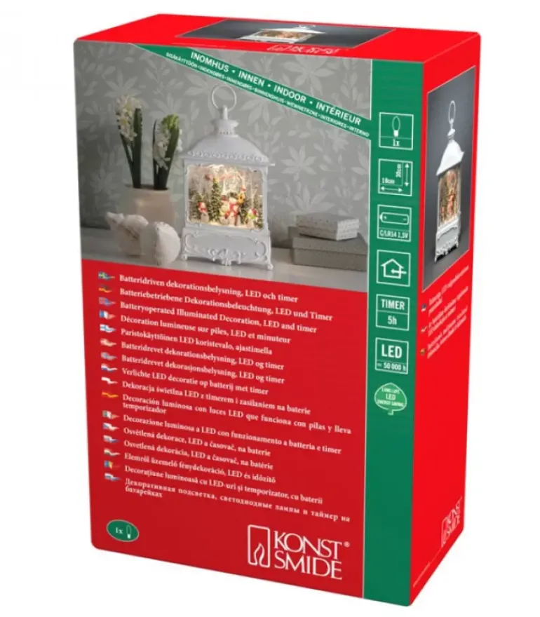 Lanterne De Noël Blanche, 4 Bonshommes De Neige Avec Oiseaux