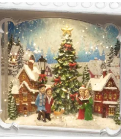 Lanterne De Noël Blanche, Village De Noël Avec Sapin