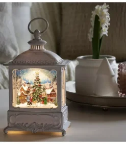 Lanterne De Noël Blanche, Village De Noël Avec Sapin