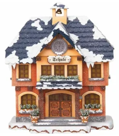 Maison Eclairee Pour Figurine De Noël Miniature Winterkinder, L'Ecole Du Village