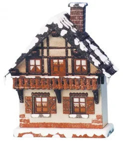 Maison Eclairee Pour Village De Noël Miniature Winterkinder, Maison Avec Balcon