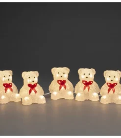 Oursons Lumineux A Led En Acrylique Avec Ruban Rouge, 12 Cm