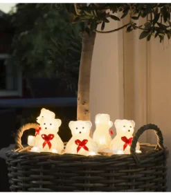 Oursons Lumineux A Led En Acrylique Avec Ruban Rouge, 12 Cm