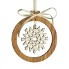Pendentif En Bois D'Olivier 7Cm, Motif Cristal De Neige N°1