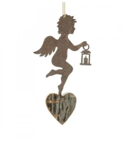 Petit Ange En Metal A Suspendre Et Lanterne Dans La Main