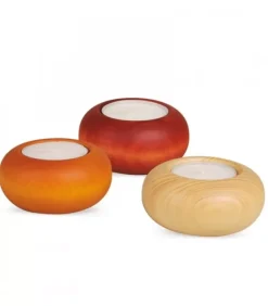 Petit Bougeoir En Bois Couleur Lasure, 7 Cm