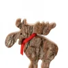 Petit Elan En Bois Avec Noeud Rouge 8 Cm