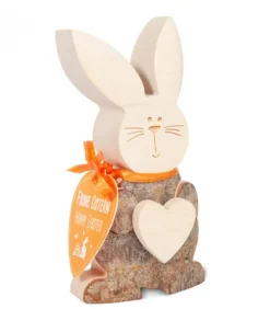 Petit Lapin De Paques En Bois Avec Coeur, 10 Cm