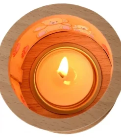 Petit Photophore En Bois, Famille Oursons