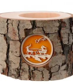 Photophore En Bois, 1 Motif Père Noël Et Traineau