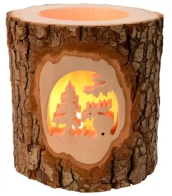 Photophore En Bois Cisele, Elan Dans La Foret