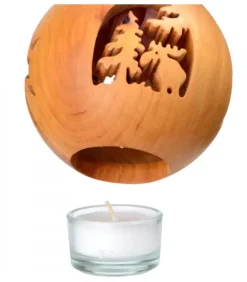 Photophore En Bois Forme Spherique, Motif, Motif Elan