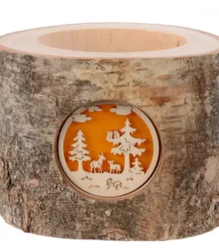 Photophore En Rondin De Bois, 1 Motif Animaux De La Foret