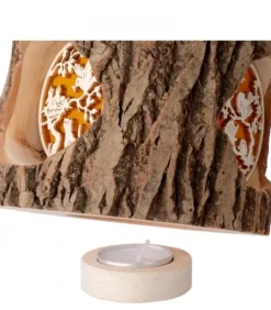 Photophore En Rondin De Bois, Avec 3 Motifs, Ecureuil, Chat Et Oiseaux