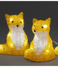 Renards Lumineux Acryliques Led Assis, Lot De 5, 12 Cm