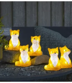 Renards Lumineux Acryliques Led Assis, Lot De 5, 12 Cm